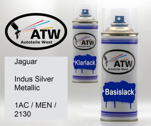 Jaguar, Indus Silver Metallic, 1AC / MEN / 2130: 400ml Sprühdose + 400ml Klarlack - Set, von ATW Autoteile West.